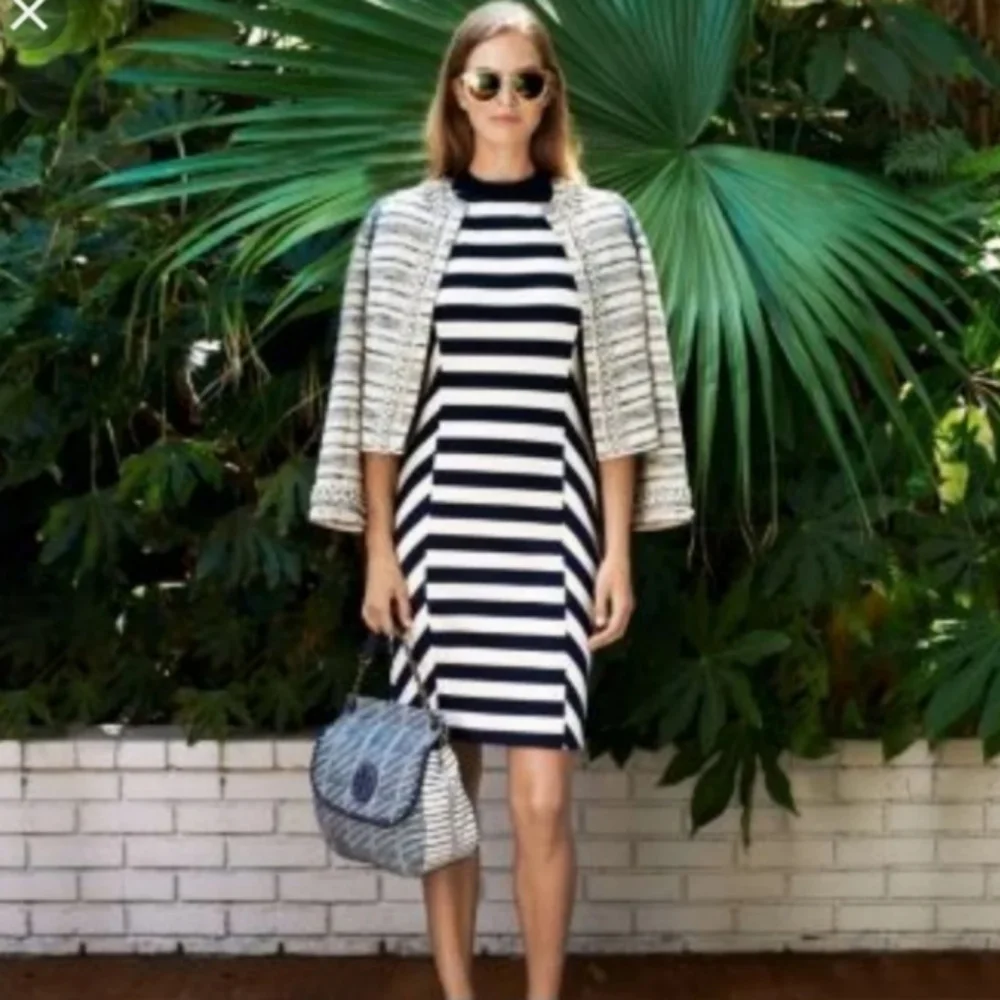 Tory Burch Augusta Striped Navy Blue and White Sheath Dress